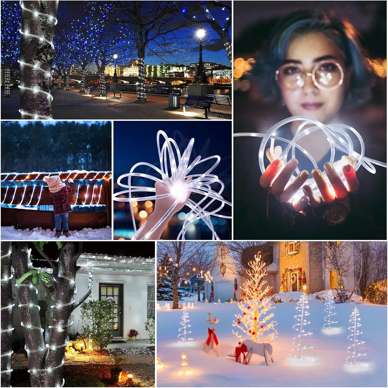 66Ft 200 LED Solar Rope Lights Solar Waterproof, Solar Outdoor Rope light, Rope Lights For Outside Fairy Lights, Led Rope Lights for Camping Birthday Party Christmas Halloween Holiday Lights(White)