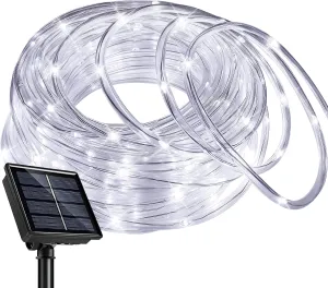 66Ft 200 LED Solar Rope Lights Solar Waterproof, Solar Outdoor Rope light, Rope Lights For Outside Fairy Lights, Led Rope Lights for Camping Birthday Party Christmas Halloween Holiday Lights(White)