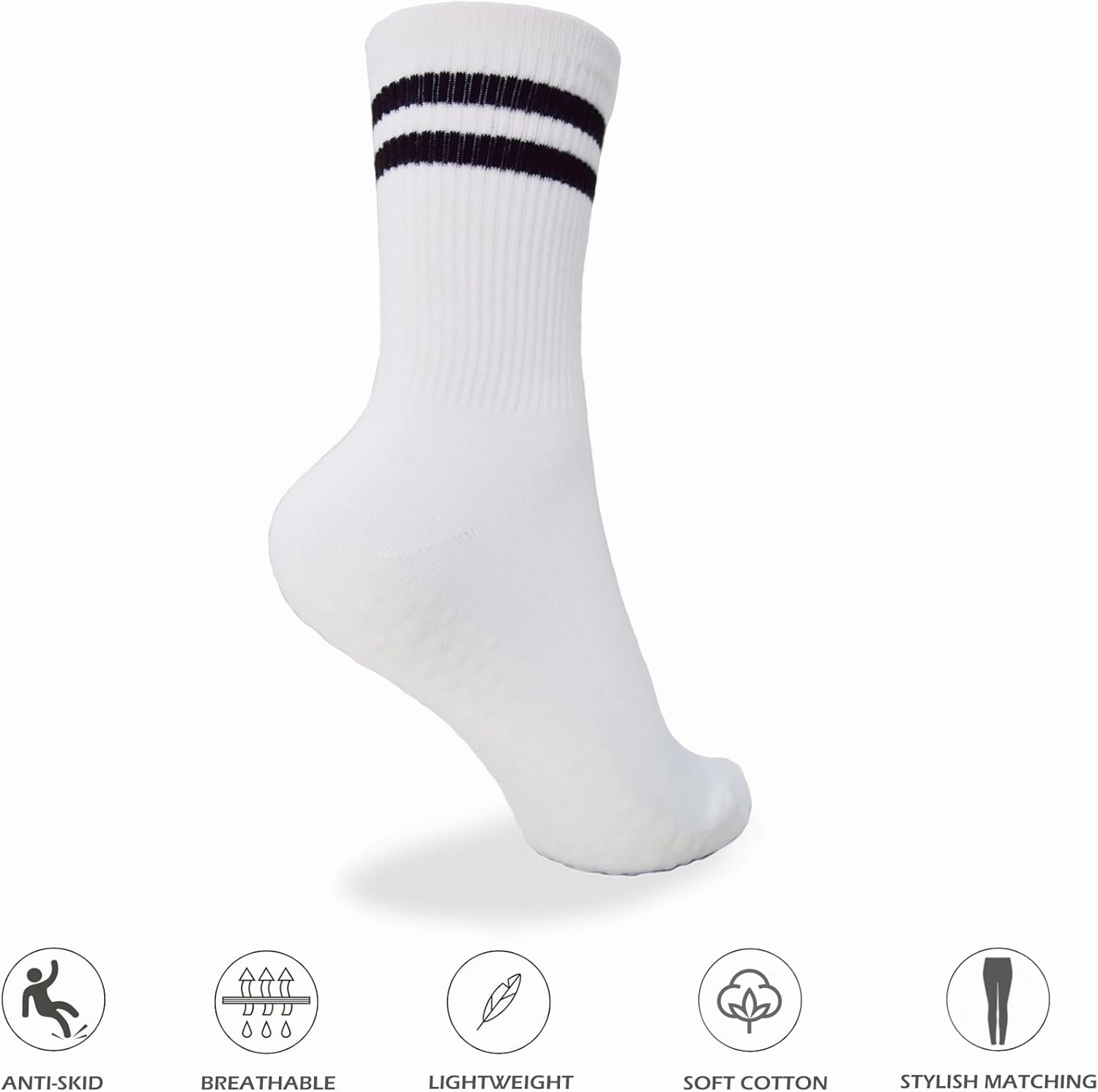 6 Pairs Pilates Socks with Grips for Women, Non-Slip Yoga Striped Crew Socks for Barre Hospital Workout