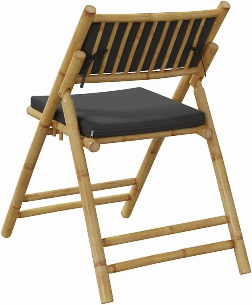 6-Piece Bamboo Folding Patio Chairs with Dark Gray Cushions, Outdoor Furniture Set for Dining Camping Poolside Reading