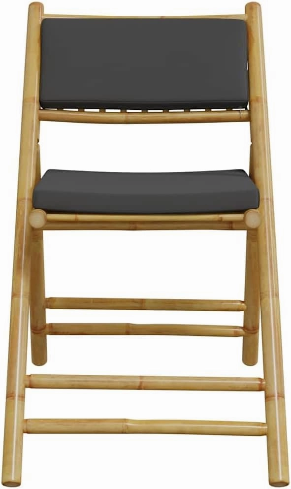 6-Piece Bamboo Folding Patio Chairs with Dark Gray Cushions, Outdoor Furniture Set for Dining Camping Poolside Reading