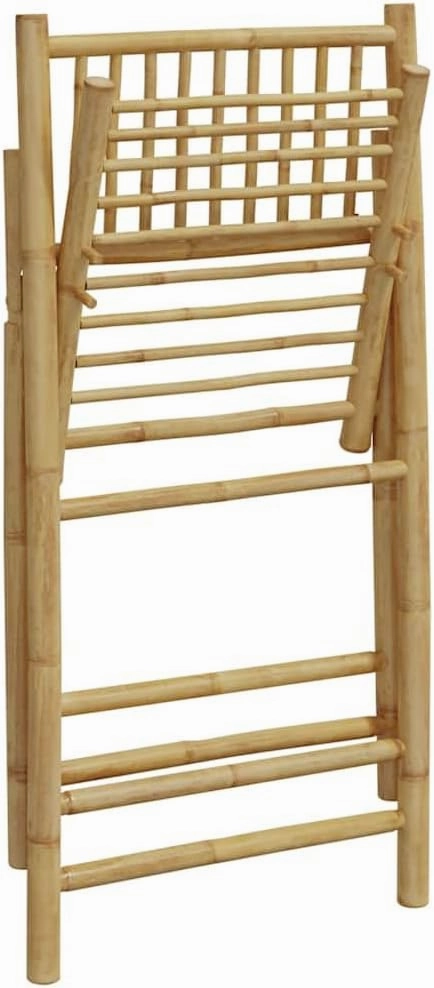 6-Piece Bamboo Folding Patio Chairs with Dark Gray Cushions, Outdoor Furniture Set for Dining Camping Poolside Reading