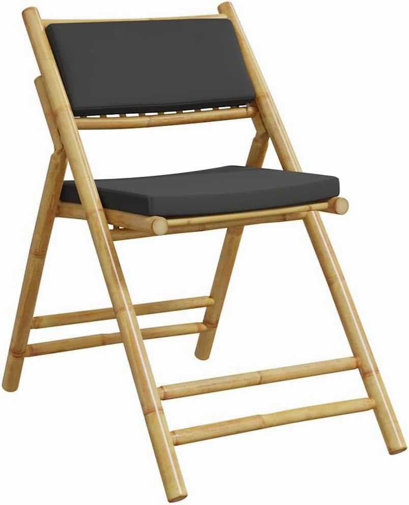 6-Piece Bamboo Folding Patio Chairs with Dark Gray Cushions, Outdoor Furniture Set for Dining Camping Poolside Reading