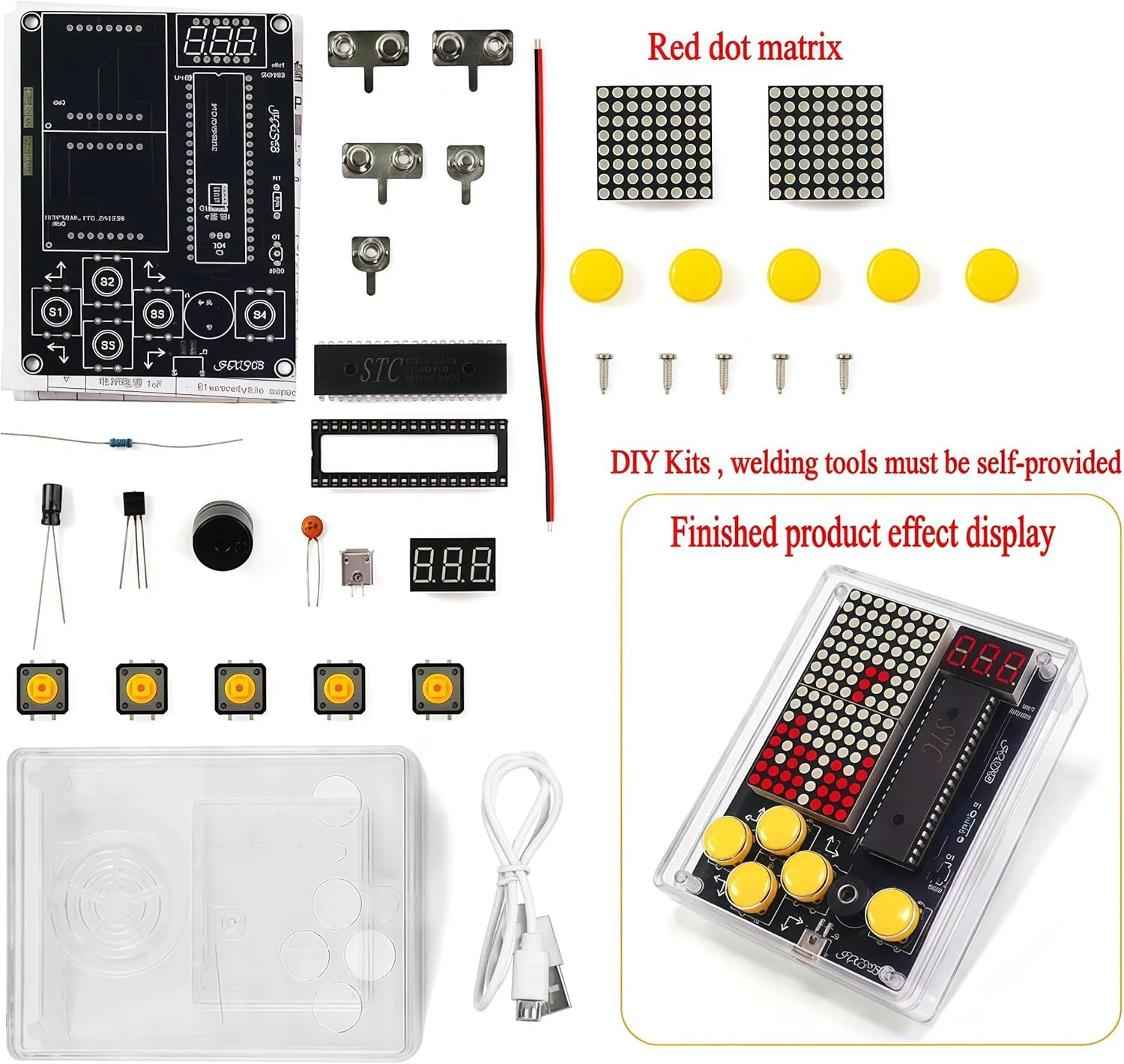 7 Retro Classic Pixel Game Maker DIY Soldering Project Game Console Kit Electronic Practice Solder Soldering Kit and Case, Idea for STEM Education Friends Gifts (Red)