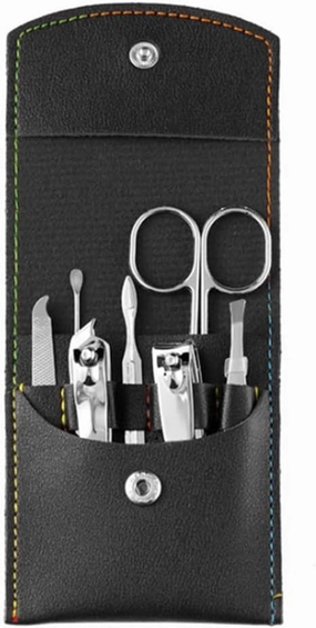 7-Piece Portable Stainless Steel Nail Clipper Ear Spoon for Travel Pedicure Manicure Tool Set Nail Care Cutter Set,Black Bag
