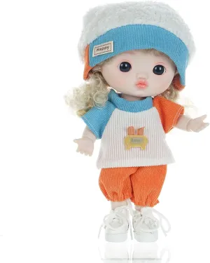 8 Inch BJD Big Head Doll with 1 Changeable Outfit – Fixed Hairstyle, Posable Collectible Art Toy for Kids & Girls