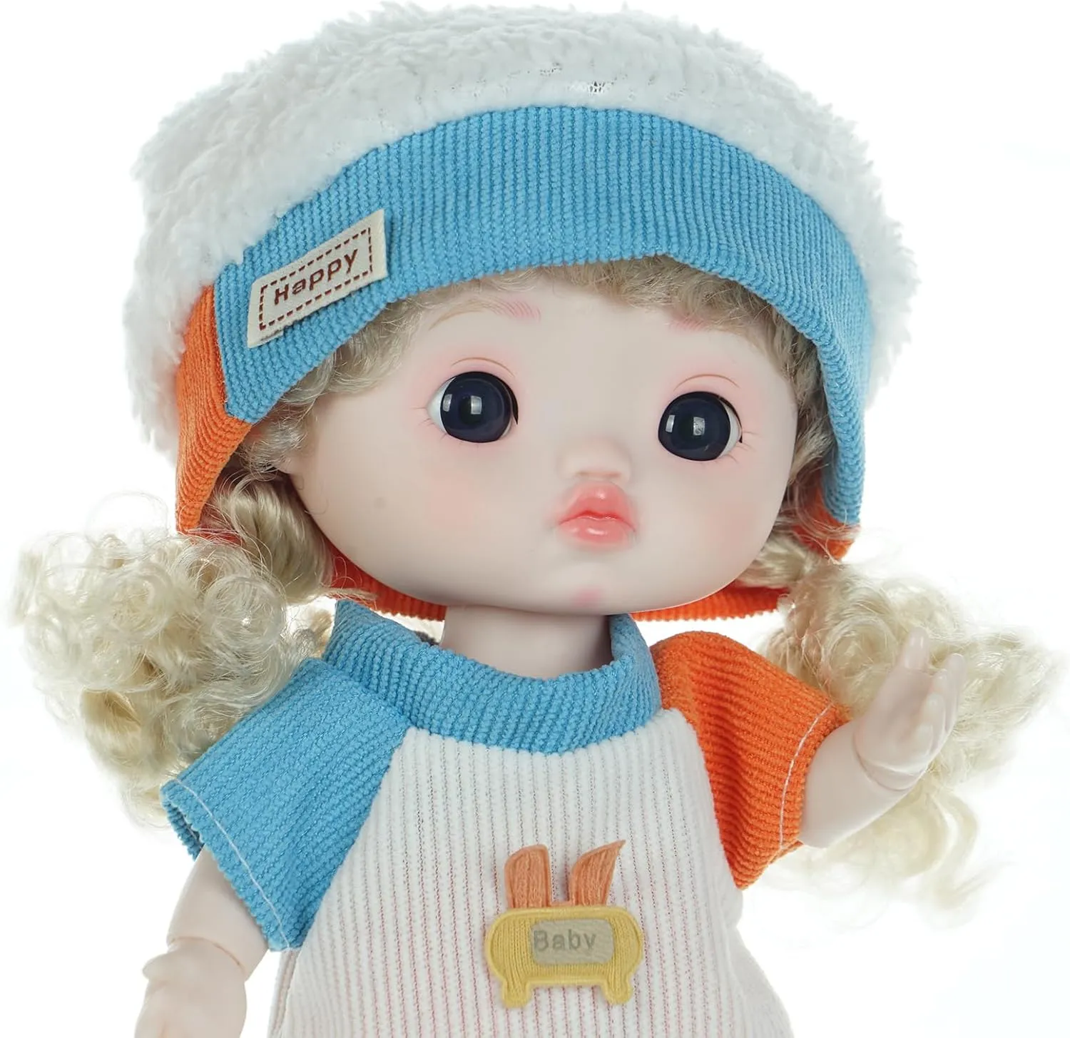 8 Inch BJD Big Head Doll with 1 Changeable Outfit – Fixed Hairstyle, Posable Collectible Art Toy for Kids & Girls