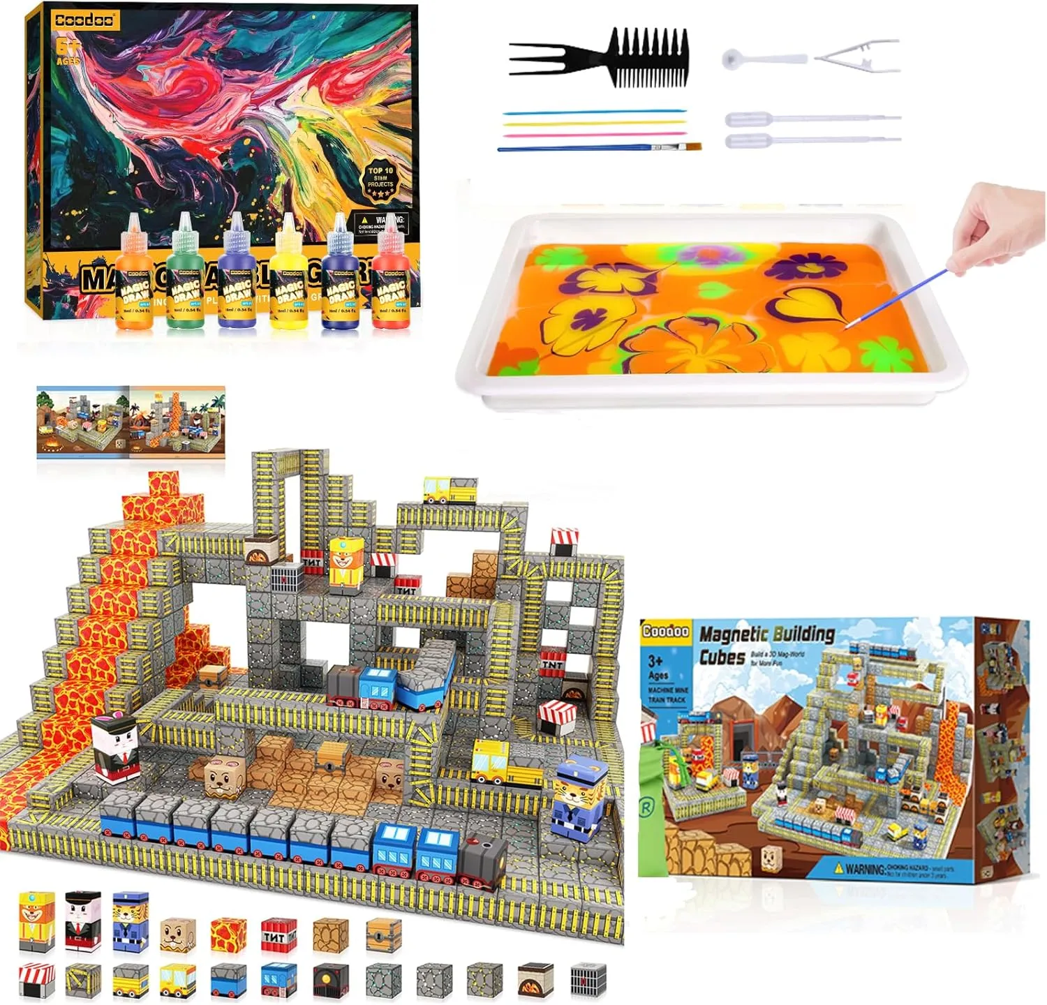 85 PCS Magnetic Blocks - Build Mine Magnet World Mine Train Track Set, Magnetic Building Blocks Toddler Toys STEM Sensory Outdoor Toys for 3  Year Old Boys & Girls, Kids Toys for Ages 4-6 6-8 5-7