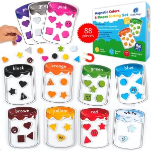 88 PCS Magnetic Color Sorting Set - Magnetic Shapes & Learning Color Sorting Toys for Toddlers 1-3, Matching & Recognition Magnets for Fridge, Whiteboard, Sorting Magnets for Toddlers - Simply Magic