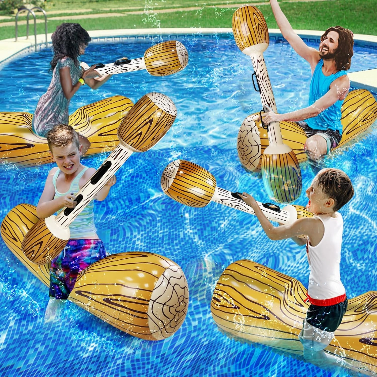 8 Pcs Jumbo Inflatable Floating Row Toys Pool Games for 4 Players Pool Toys for Adult Kids Teens, Extra Large Size Ride-on Battle Logs Pool Floats Family Summer Swimming Pool Party Water Sports Supply