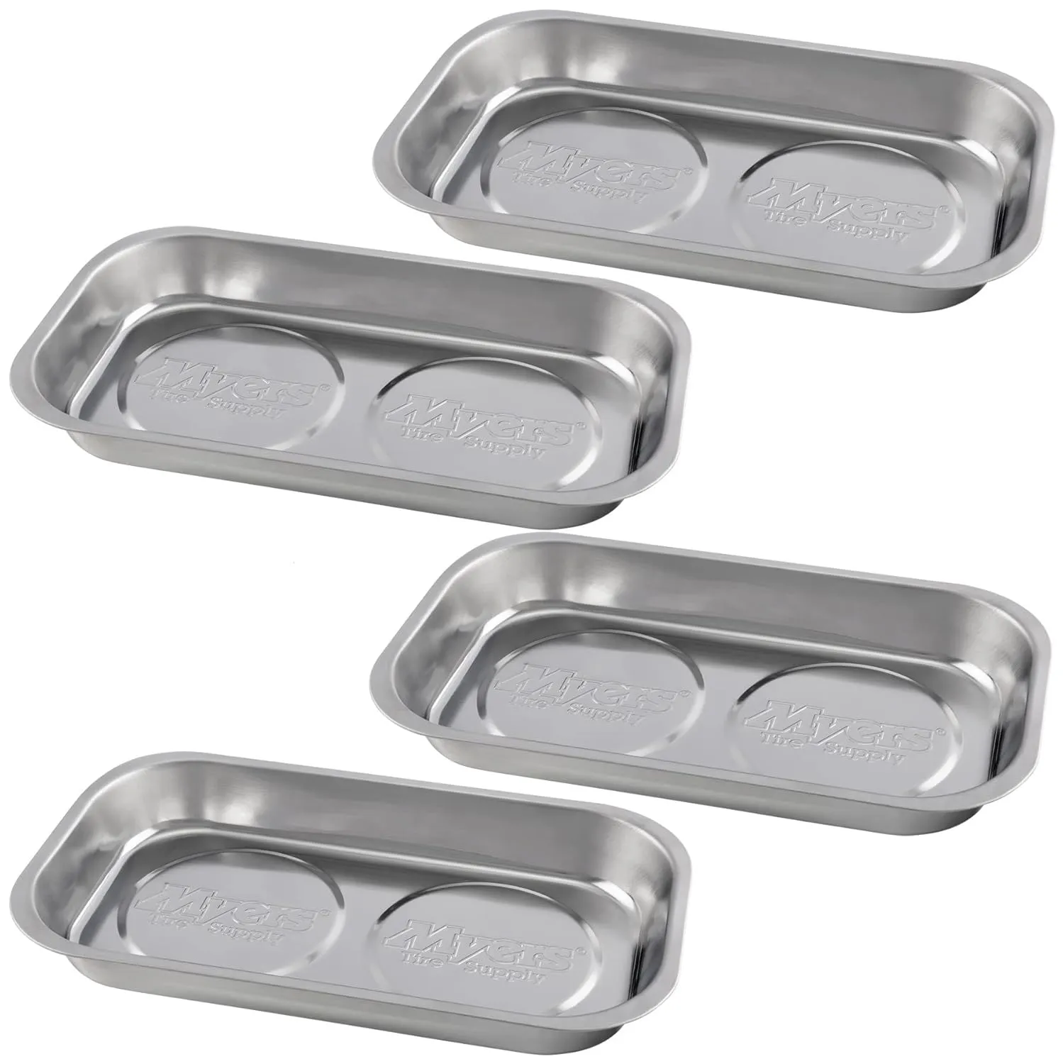 9.5 inch x 5.5 inch Heavy-Gauge Polished Stainless Steel Magnetic Tool & Hardware Tray w/Strong Magnets for Mechanics & Handyman, Set of 4