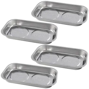 9.5 inch x 5.5 inch Heavy-Gauge Polished Stainless Steel Magnetic Tool & Hardware Tray w/Strong Magnets for Mechanics & Handyman, Set of 4