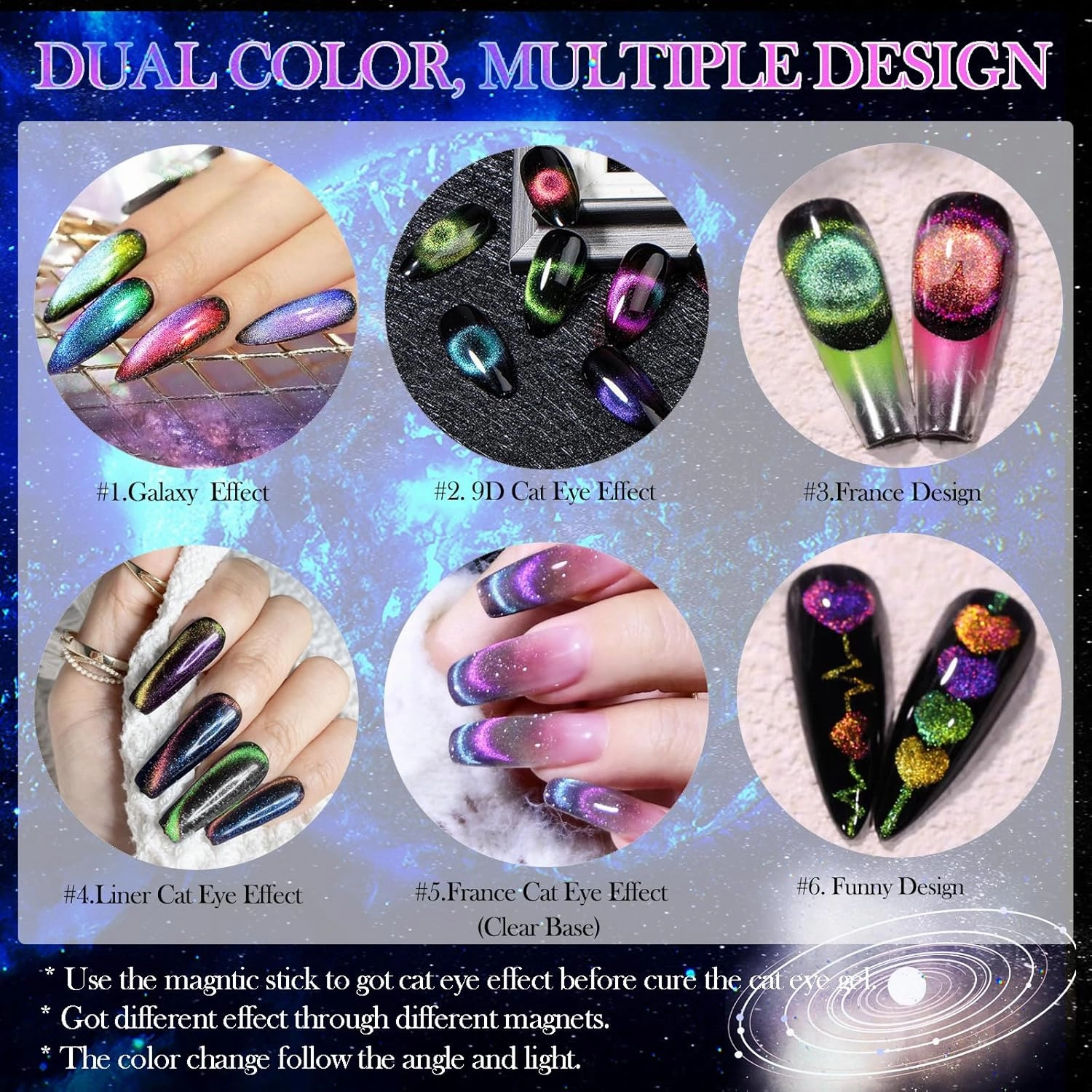 9D Cat Eye Gel Nail Polish Set 12 Colors, Cat Eye Gel Polish with Magnet, Magnetic Cateye Chameleon Galaxy Effects Professional Use for Salon