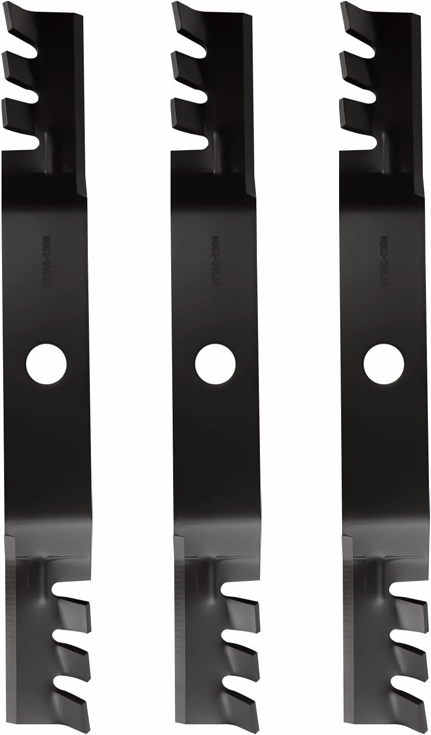 (3) Toothed Mulching Mower Blade for Lesco 051432 Kubota 70000-00602 70000-25001 76539-34330 K5651-34340 B1550D B1550HST-D B1750D B1550 B1750 F2560E F3060 G1900 with 60" Mower Decks, Black