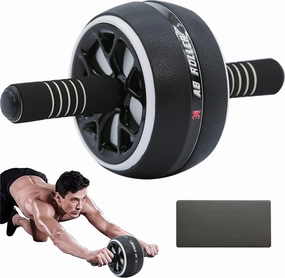 AB Wheel Roller, Exercise Abdominal Wheel Fitness for Gym & Home, Work-out Strength-Training Equipment with Knee Pad, 12"W