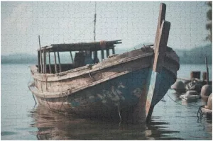 Abandoned Fishing Boat Moored On Tranquil Coastline 1000 Piece Jigsaw Puzzles for Adults Jigsaw Puzzles 1000 Pieces Puzzle Game for Family Parent-Child Holiday Puzzles for Educational 29.5x19.7 Inch