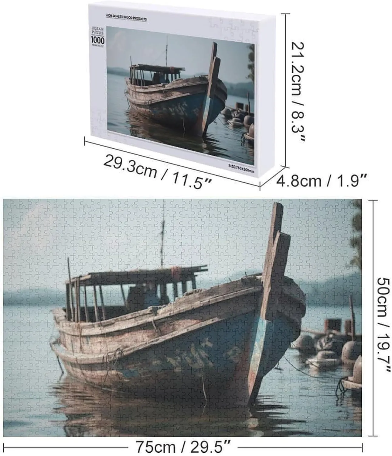 Abandoned Fishing Boat Moored On Tranquil Coastline 1000 Piece Jigsaw Puzzles for Adults Jigsaw Puzzles 1000 Pieces Puzzle Game for Family Parent-Child Holiday Puzzles for Educational 29.5x19.7 Inch