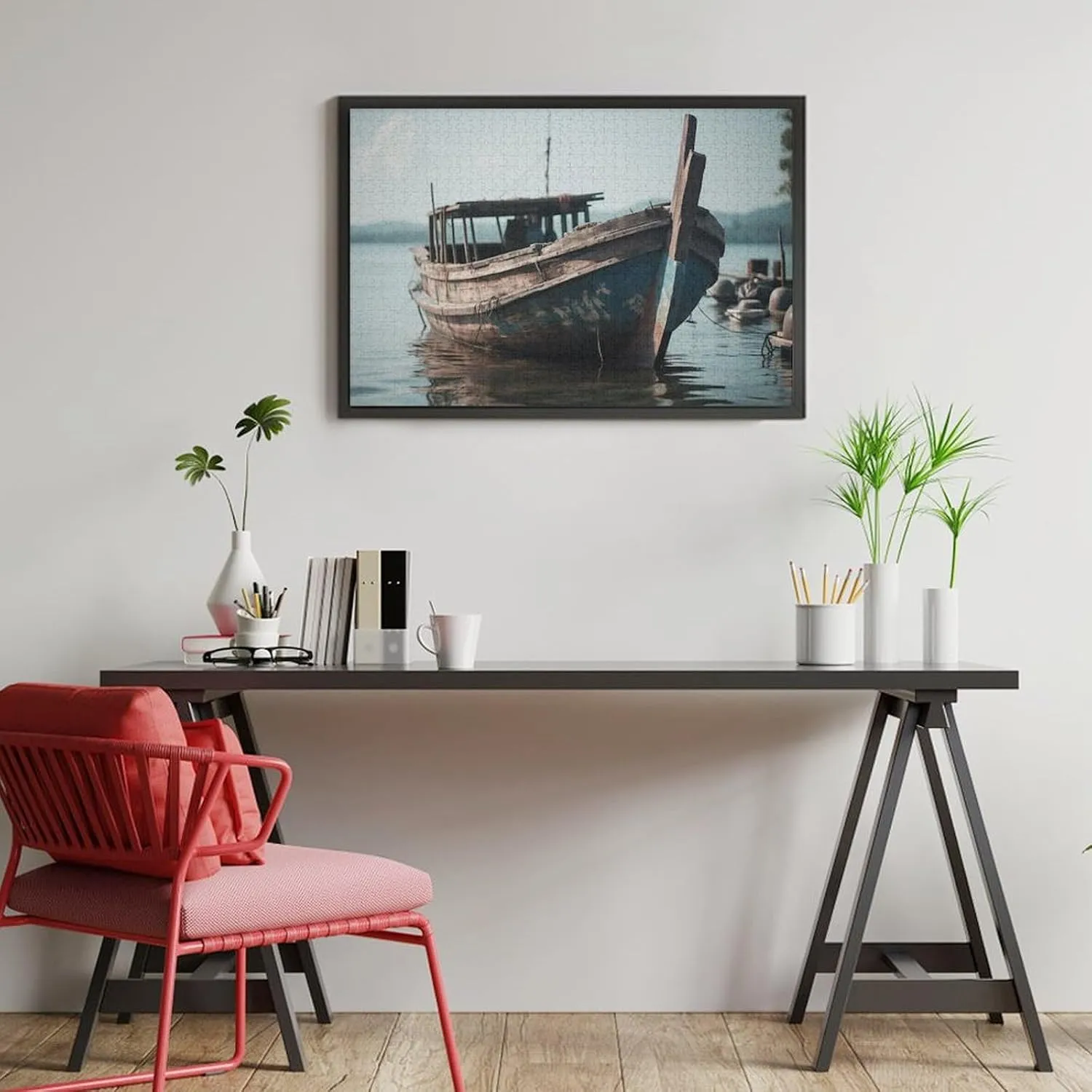 Abandoned Fishing Boat Moored On Tranquil Coastline 1000 Piece Jigsaw Puzzles for Adults Jigsaw Puzzles 1000 Pieces Puzzle Game for Family Parent-Child Holiday Puzzles for Educational 29.5x19.7 Inch
