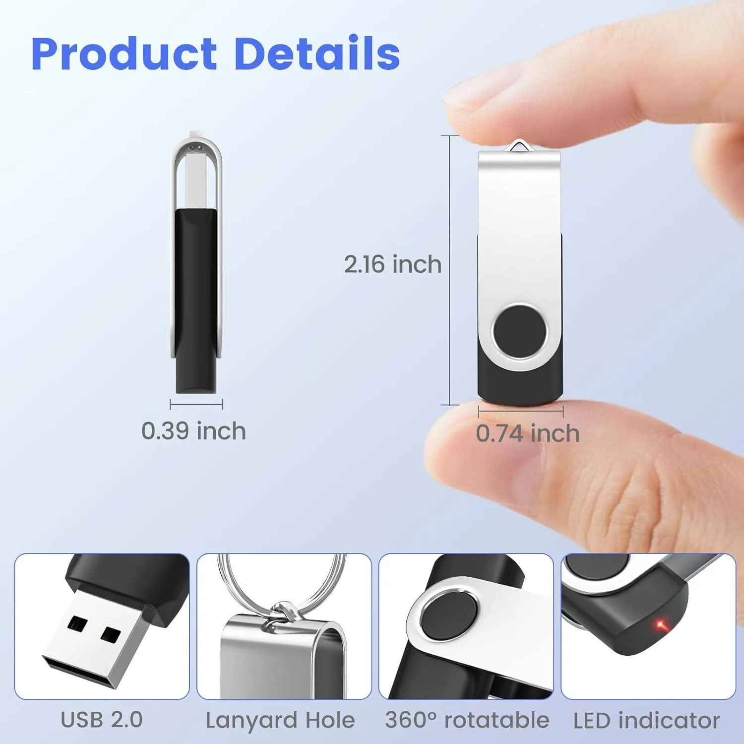 ABLAZE 2GB USB Flash Drive 50 Pack, USB 2.0 Thumb Drives Bulk Memory Sticks Pendrives 50PCS (Black)