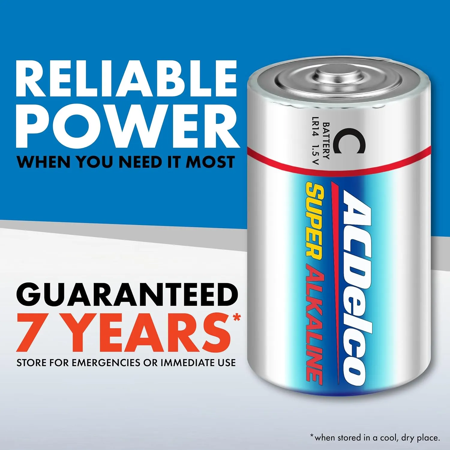 ACDelco 24-Count C Batteries, Maximum Power Super Alkaline Battery, 7-Year Shelf Life, Reclosable Packaging