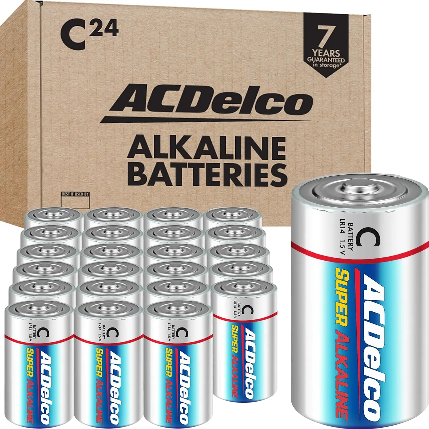 ACDelco 24-Count C Batteries, Maximum Power Super Alkaline Battery, 7-Year Shelf Life, Reclosable Packaging