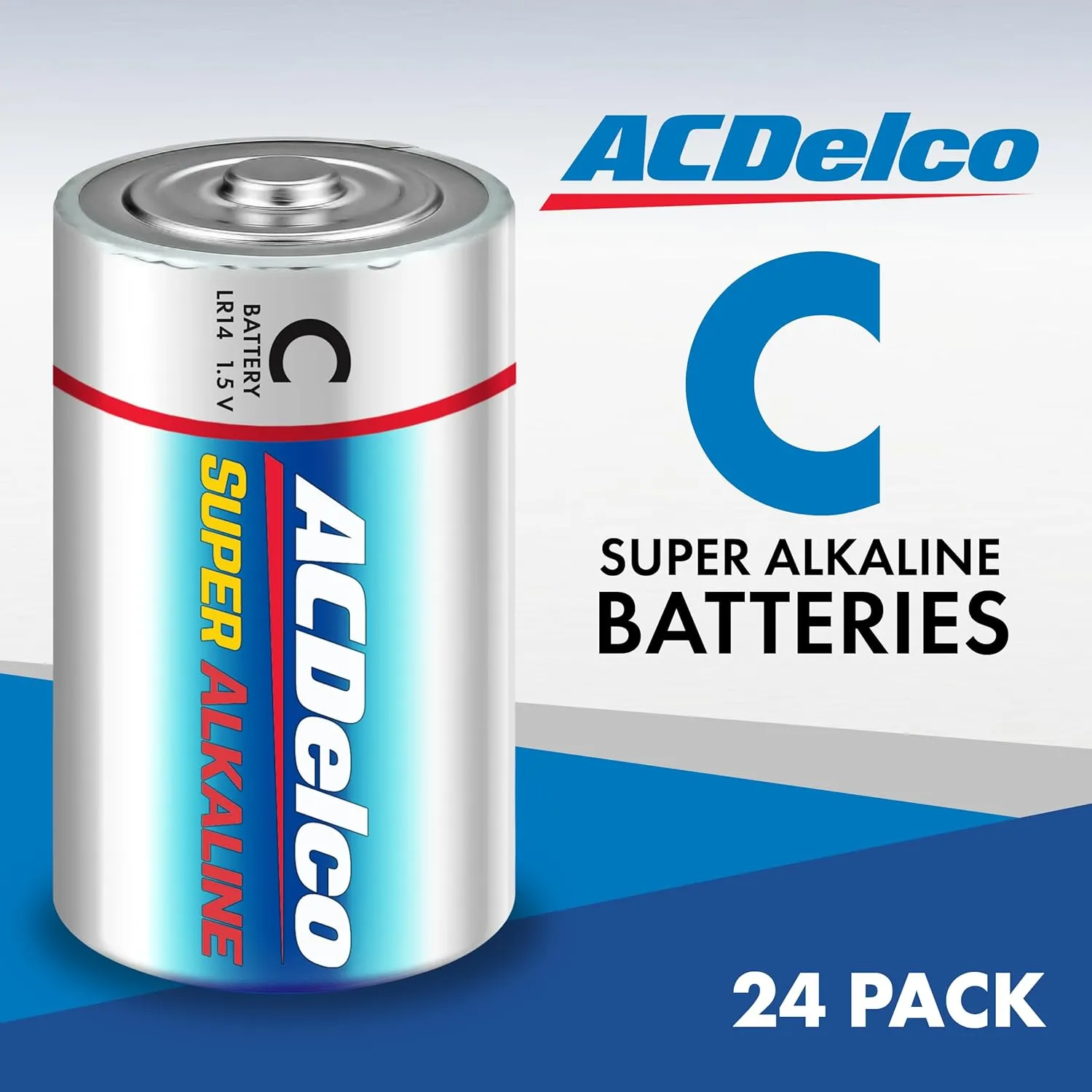 ACDelco 24-Count C Batteries, Maximum Power Super Alkaline Battery, 7-Year Shelf Life, Reclosable Packaging