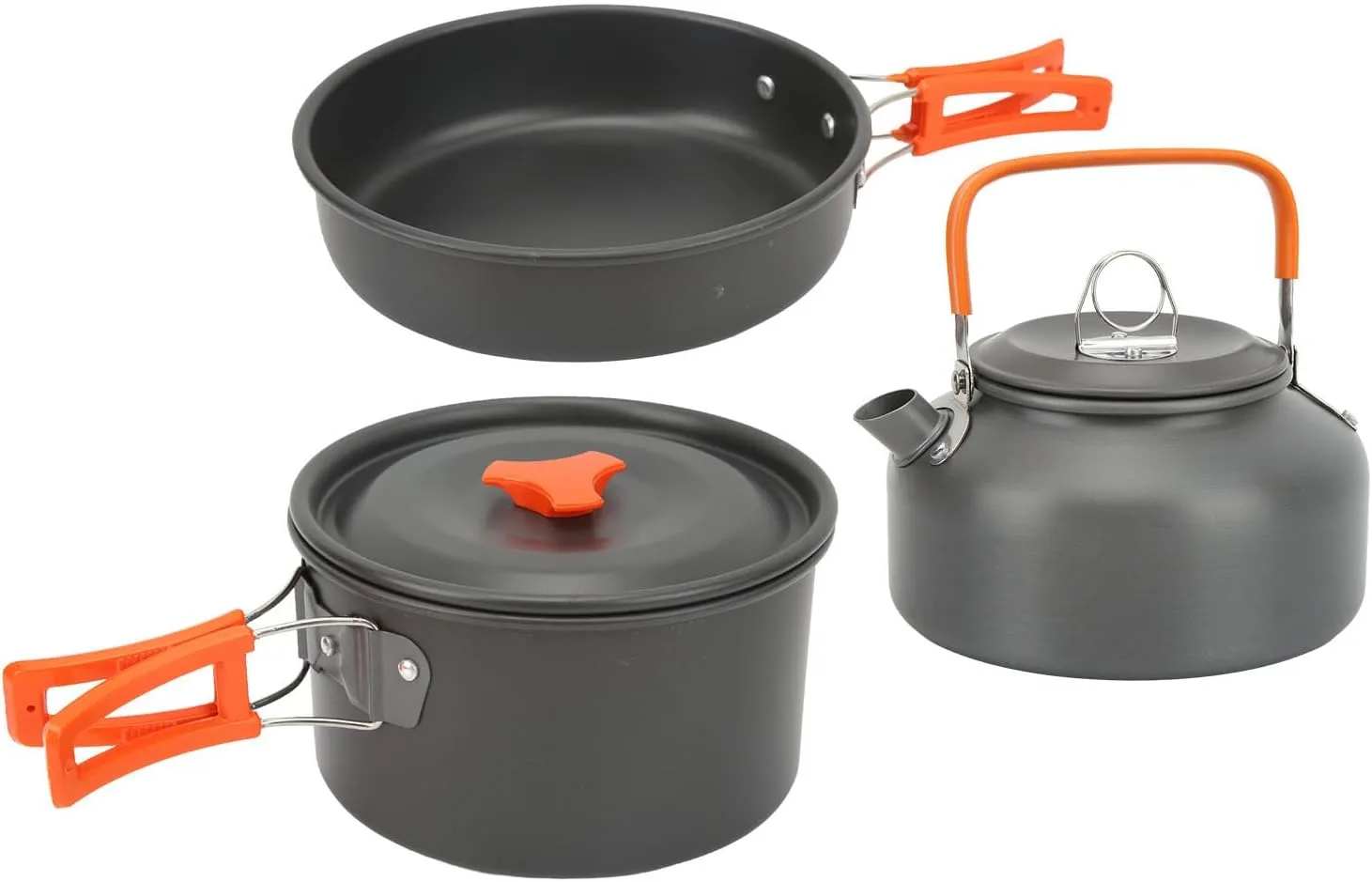 Acouto Portable Cam Cookware M Kit - Complete Outdoor Cookware Set with Pots, Pans, Teapot, Folding Fork, and Spoon for Backpacking and Cam S - Lightweight and Compact Design