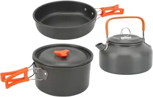 Acouto Portable Cam Cookware M Kit - Complete Outdoor Cookware Set with Pots, Pans, Teapot, Folding Fork, and Spoon for Backpacking and Cam S - Lightweight and Compact Design
