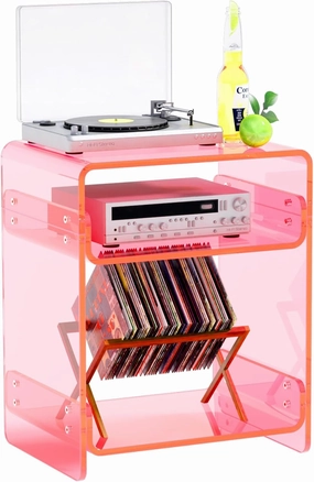 Acrylic Record Player Table with Storage Shelf – Sleek Bedside Storage with Durable Design, Perfect for Bedrooms, Living Rooms, or Modern Interiors – Ideal as a Bedside Table or Sofa Side Piece