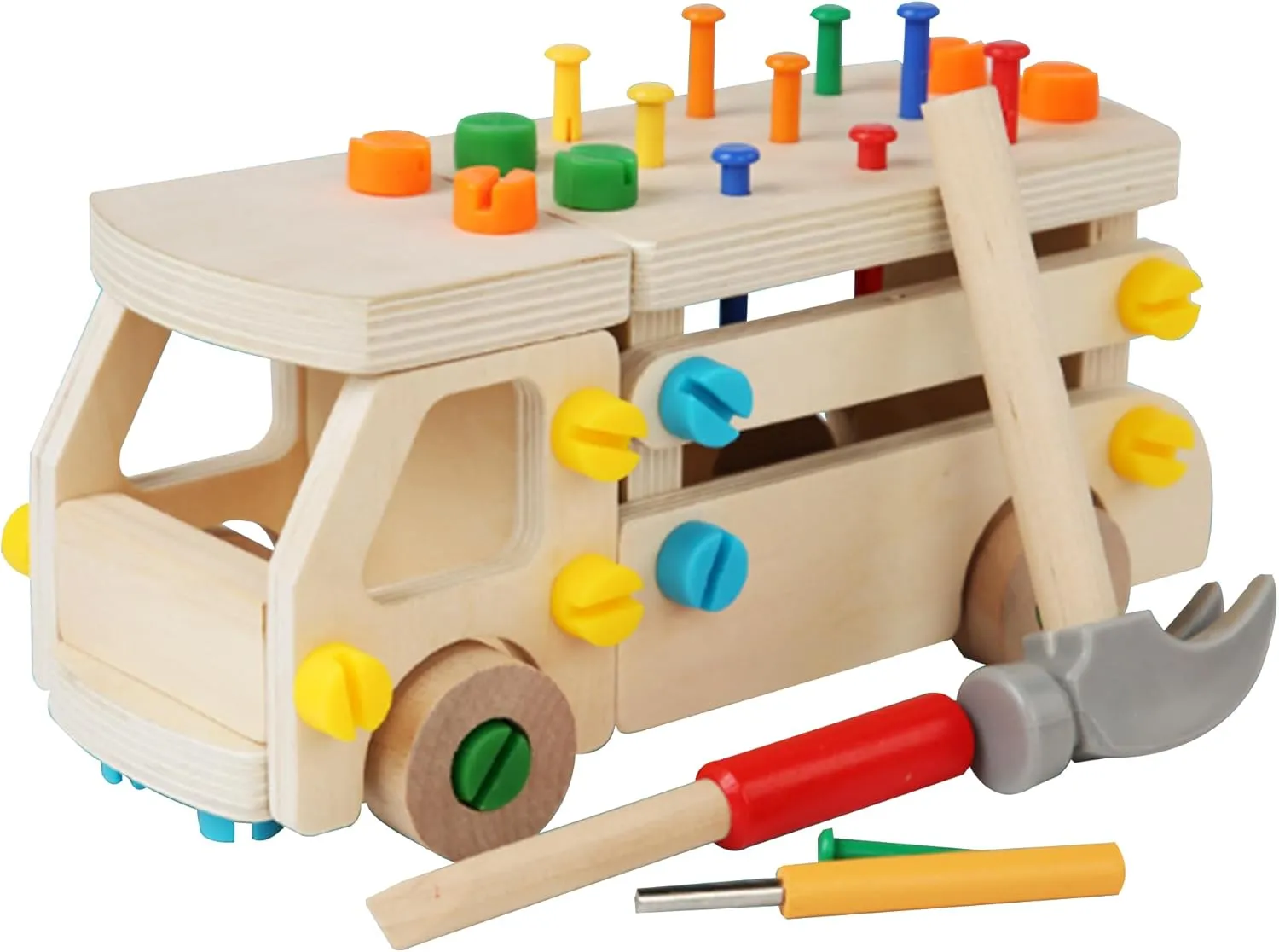 Adena Montessori Wooden Car Screwdriver Board Set,Kids Tool Set,Fine Motor Skills Toys,Wooden Montessori Trucks Car Toys Sensory Preschool Activity Learning for 3  Year Old Kids Toddlers