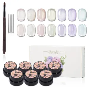 ADHERE 7pcs Translucent Cat Eye Gel Polish Set with Magnetic Stick and Brush, Holographic Glitter Cat Eye Gel Polish Nail Varnish UV LED Nail Polish for Salon