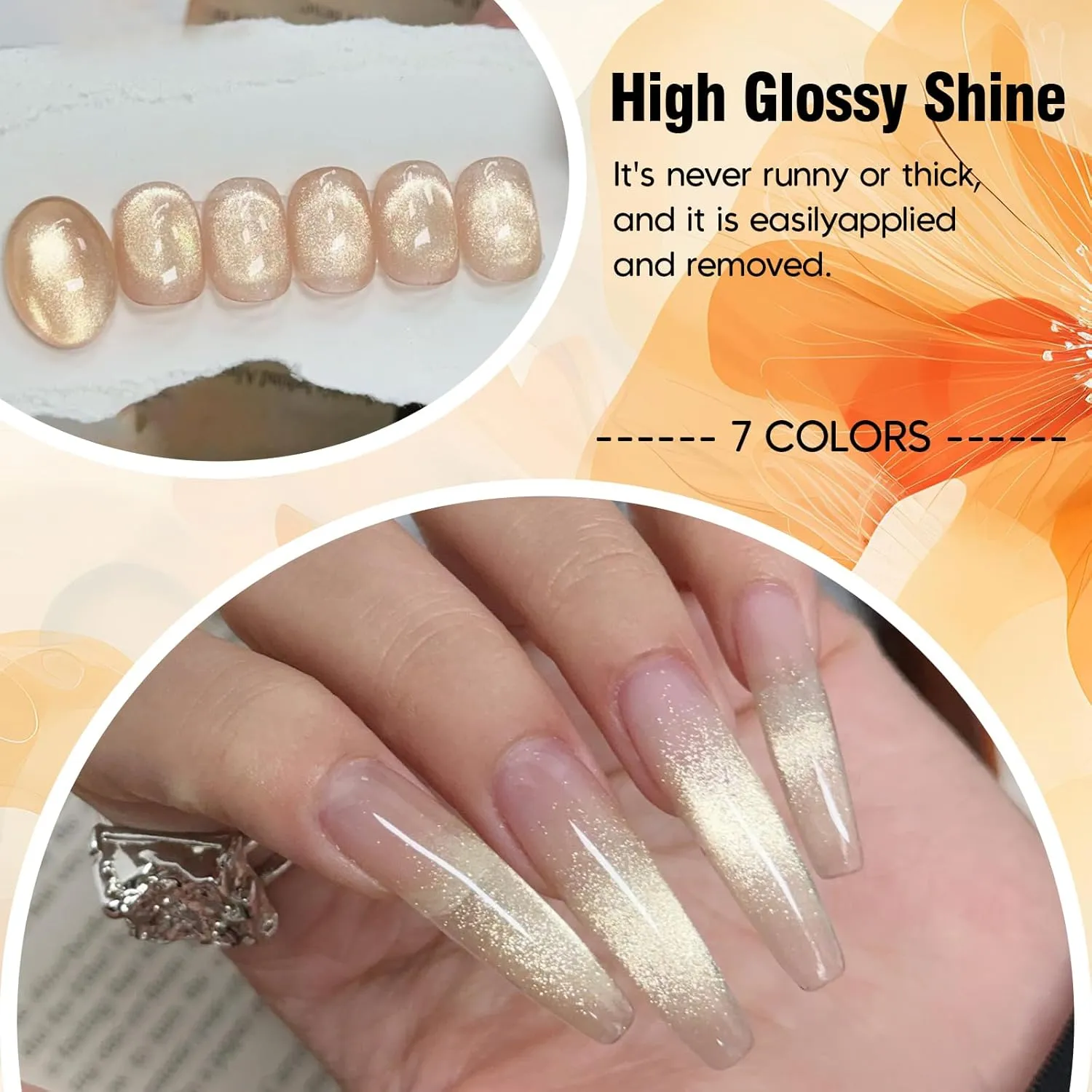 ADHERE 7pcs Translucent Cat Eye Gel Polish Set with Magnetic Stick and Brush, Holographic Glitter Cat Eye Gel Polish Nail Varnish UV LED Nail Polish for Salon