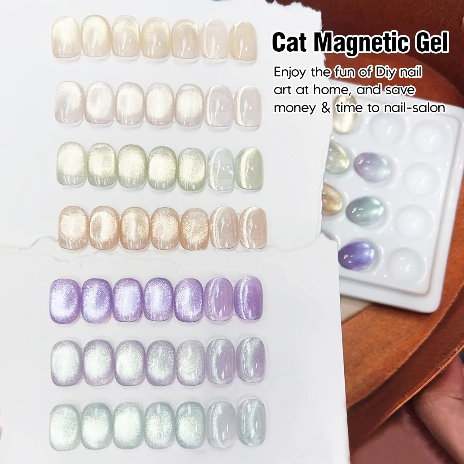 ADHERE 7pcs Translucent Cat Eye Gel Polish Set with Magnetic Stick and Brush, Holographic Glitter Cat Eye Gel Polish Nail Varnish UV LED Nail Polish for Salon