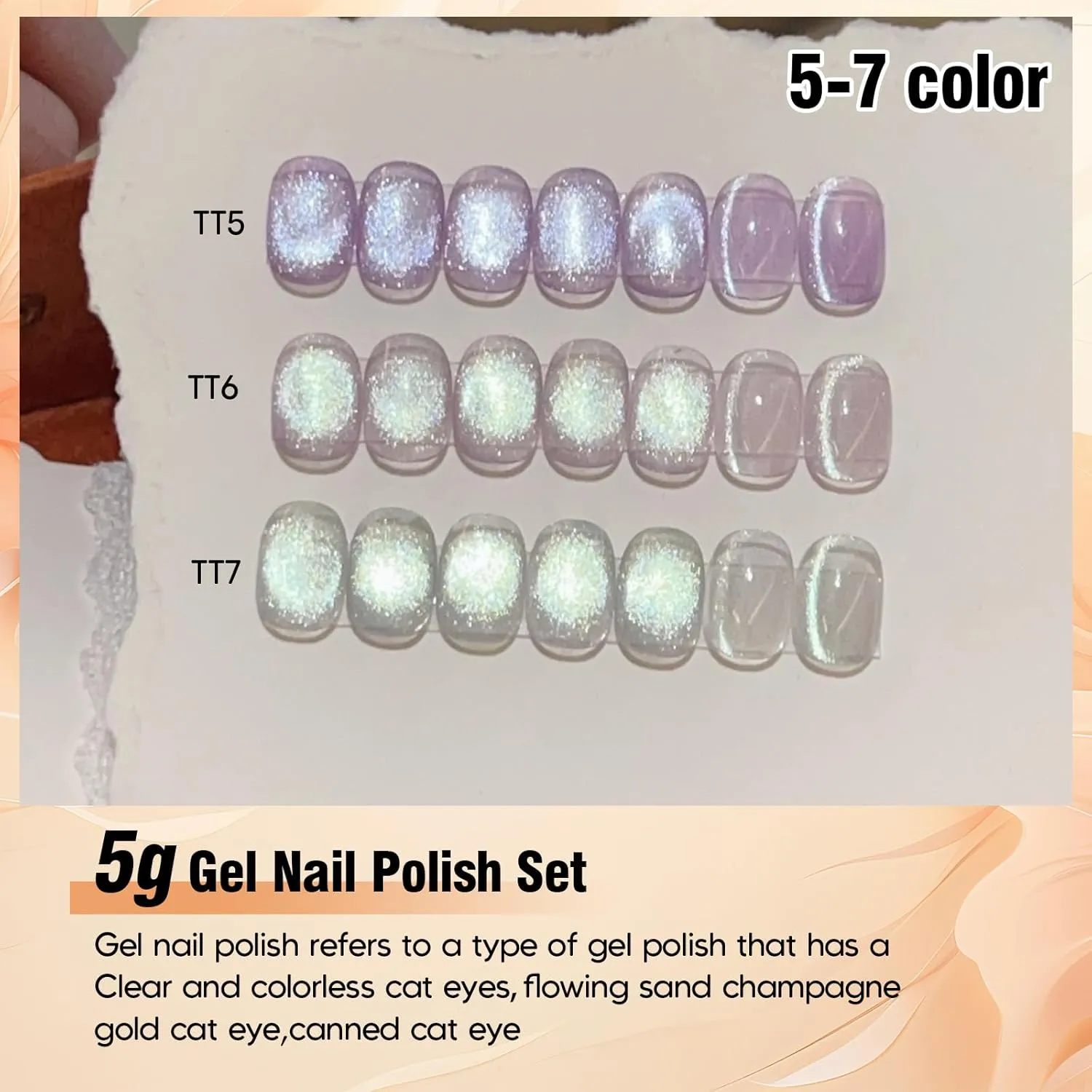 ADHERE 7pcs Translucent Cat Eye Gel Polish Set with Magnetic Stick and Brush, Holographic Glitter Cat Eye Gel Polish Nail Varnish UV LED Nail Polish for Salon