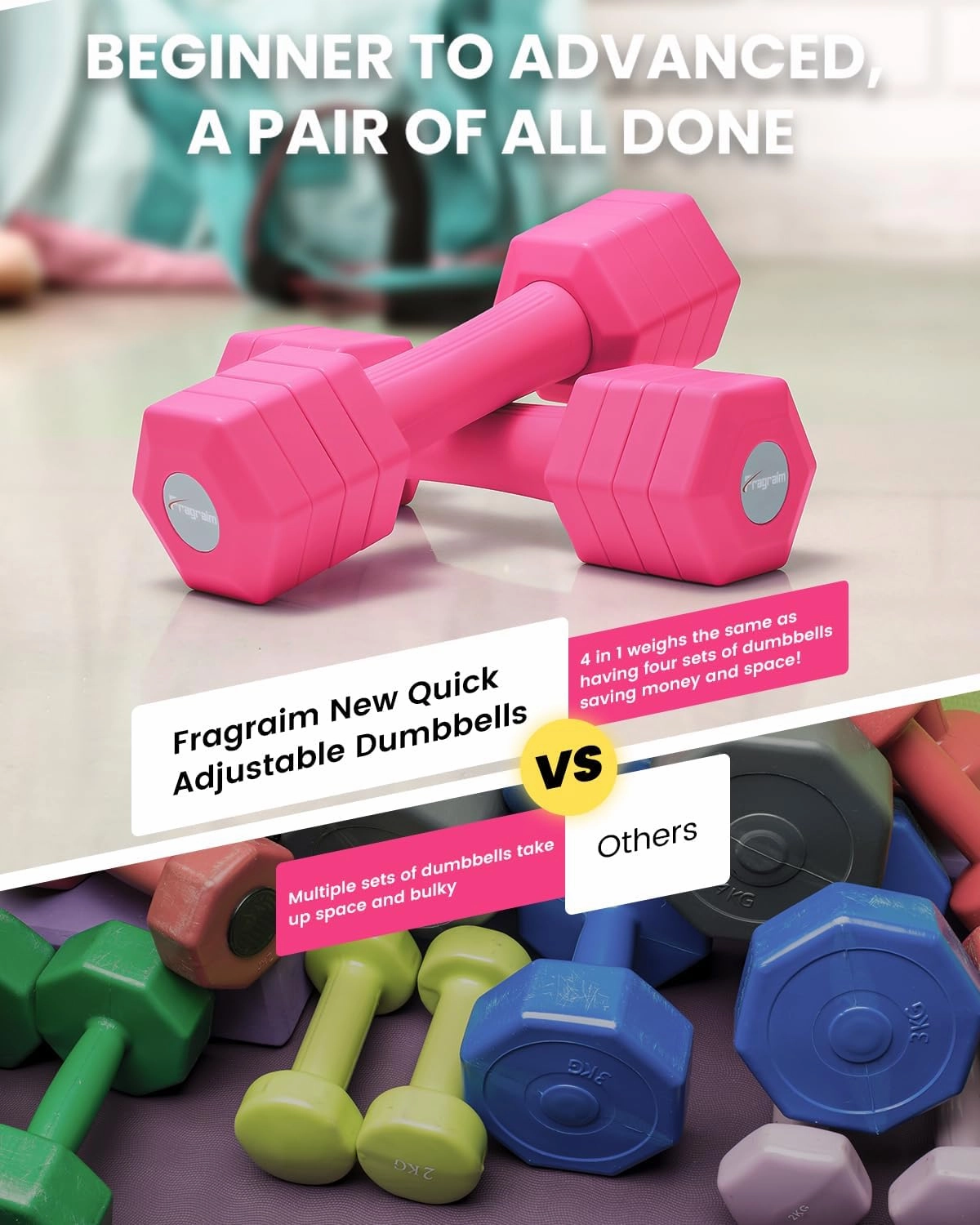 Adjustable Dumbbells Set, 4 in 1 Hand Weights Set for Women Men 10 LB Dumbbell Pair Each 2lbs 3lbs 4lbs 5lbs Weights Dumbbell Set with TPU Soft Rubber Handle for Home Gym Exercise Fitness