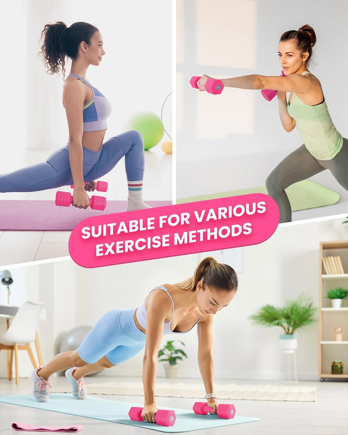Adjustable Dumbbells Set, 4 in 1 Hand Weights Set for Women Men 10 LB Dumbbell Pair Each 2lbs 3lbs 4lbs 5lbs Weights Dumbbell Set with TPU Soft Rubber Handle for Home Gym Exercise Fitness