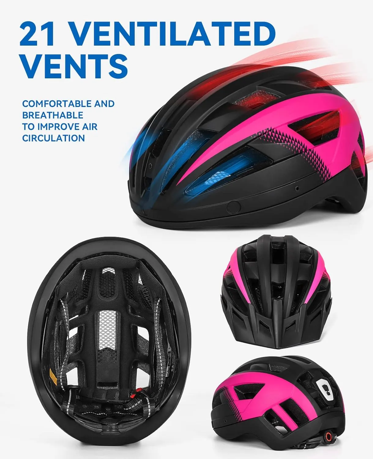 Adult Bike Helmet with Visor and Goggles for Men Women Mountain Road Bicycle Helmet Rechargeable Rear Light Cycling Helmet