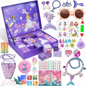 Advent Calendar 2024 for Girls - 24 Days Surprise Christmas Mermaid Gift Box - Christmas Countdown Kids Advent Calendars - Mermaid XMAS Gifts Including Hair Accessories, Fidget Toys
