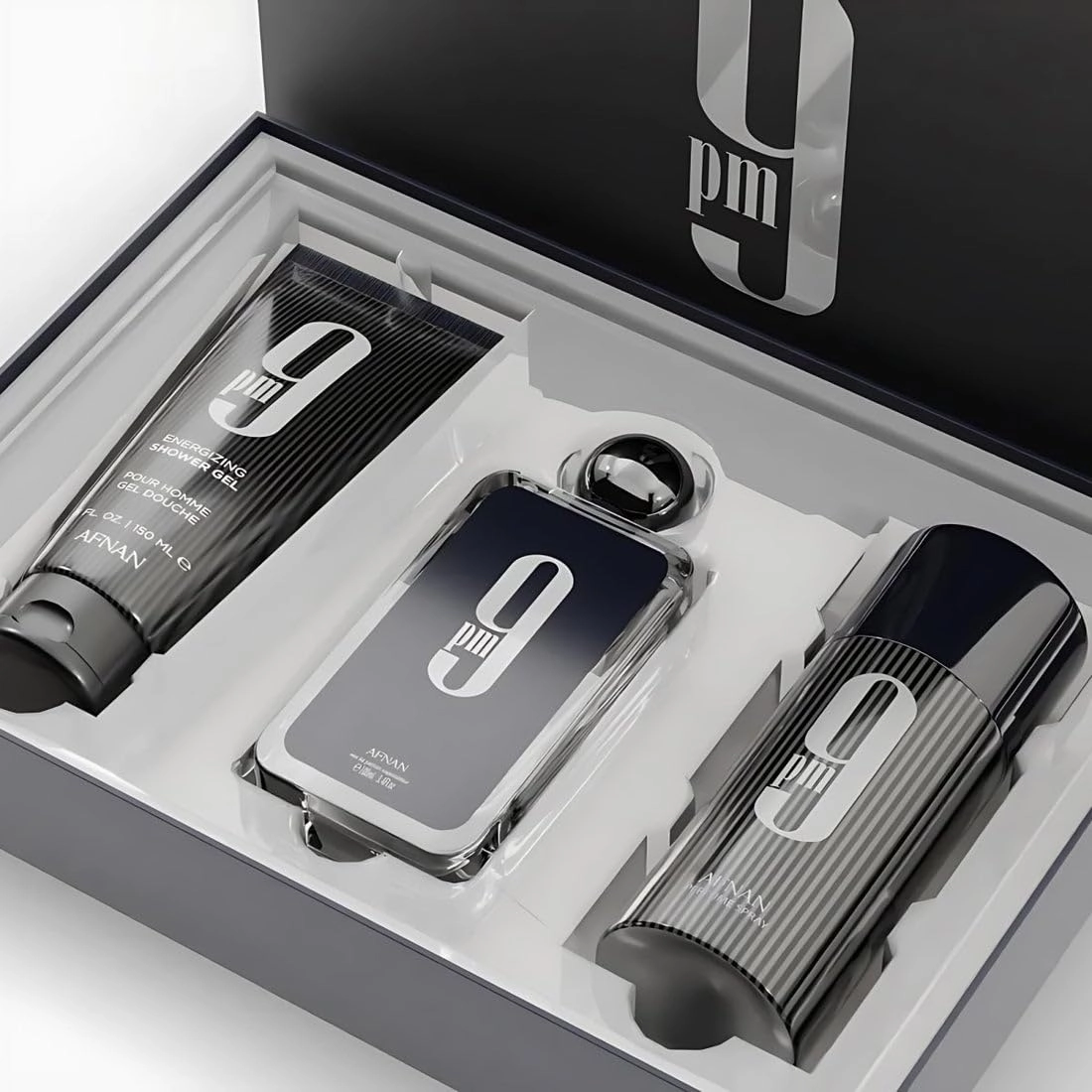 Afnan 9 Pm 3 Piece Set for Men, (3.4 Oz De Parfum Eau De Parfum Spray   5.0 Oz Shower Gel   5.0 Oz Perfume Deodorant)