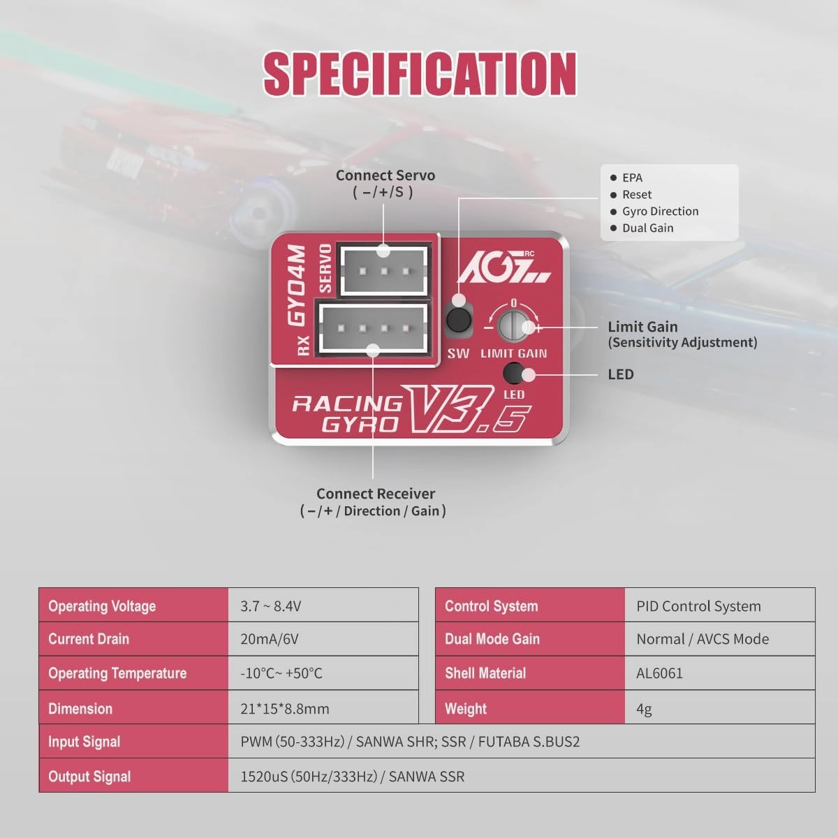 AGFRC Upgraded Mini Z RC Gyros - Mini Gyros for Drifting Mini-Z Car/Full Aluminum 4Gram Precision Red RC Gyro Set for Competition Grade RC Drifting (GY04M V3.5)