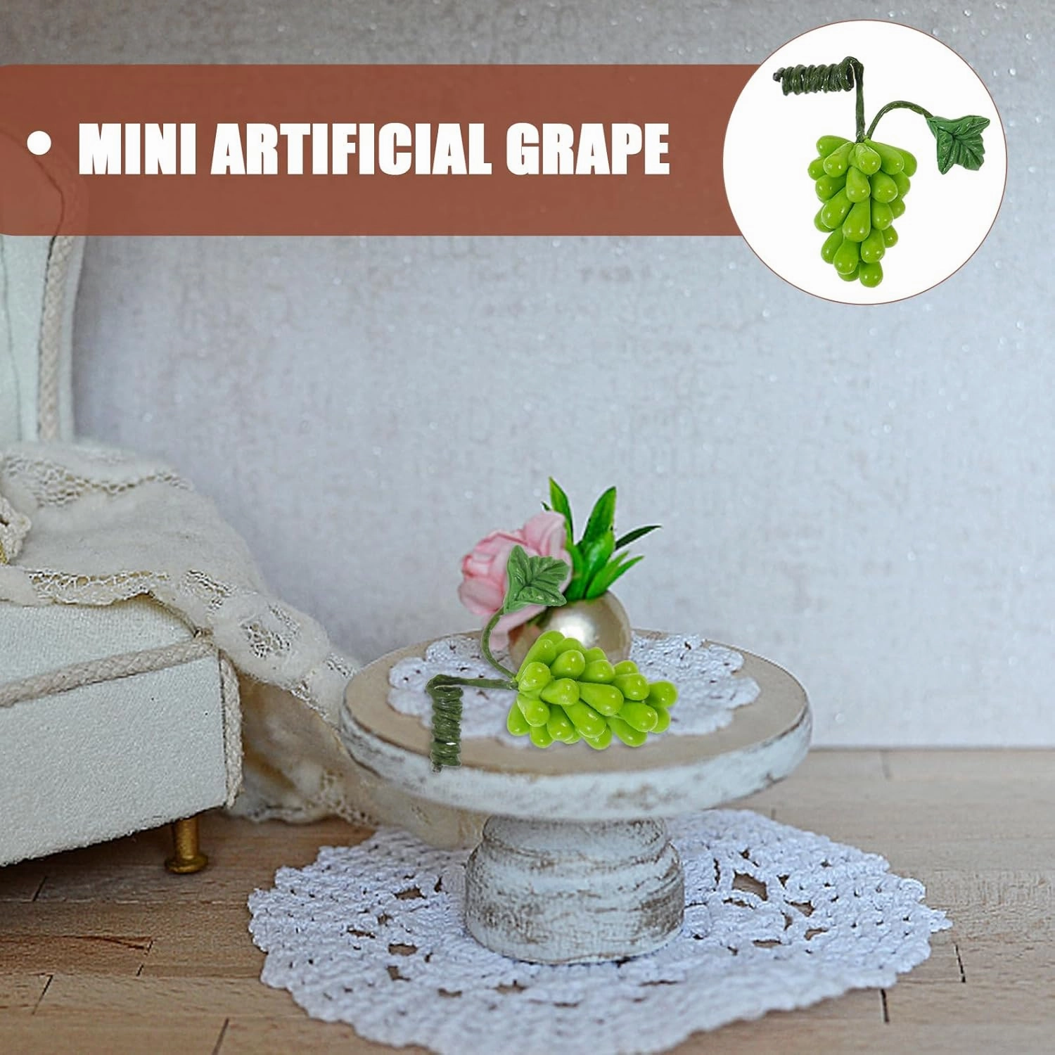 Alasum 10pcs Realistic Miniature Fruit Models, Light Green Resin Grape Bunches, Tiny Grape Props for Dollhouse Decor, Kitchen, Living Room, Handcrafted, 0.90 * 0.39 * 0.39inch