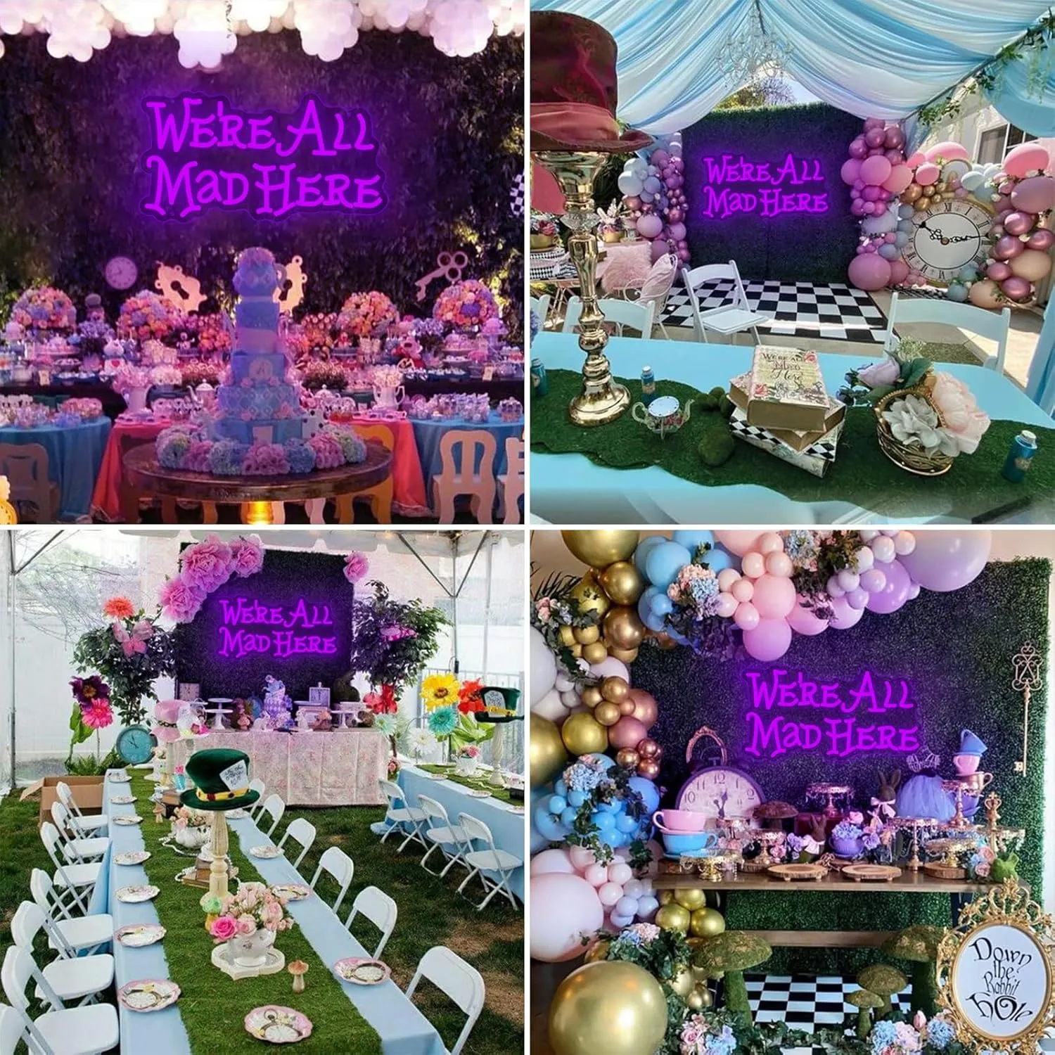 Alice in Wonderland Party Decorations Neon Sign,We're All Mad Here Neon Signs for Wall Decor,Mad Hatter Tea Party Neon Lights for Dimmable LED Lights,for Bedroom Bar Home Dorm Birthday Gifts