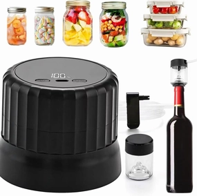 All in One Electric Mason Jar Vacuum Sealer Kit for Food Storage, Automatic Vacuum Sealer Compatible with Vacuum Bag, Wine Bottle, Wide Mouth and Regular Mouth Mason Jars,Black, Small