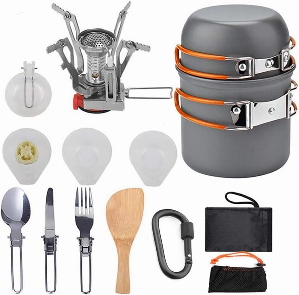 Aluminum pan Set, Camping Hiking Cookware Set Outdoor Portable Picnic Cookware Kit Alumina Pot Set Travel Cooking Accessory