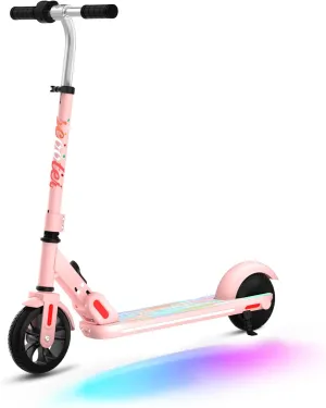 ANHAO New Upgraded Electric Scooter for Kids Ages 6-12, Foldable Kids Electric Scooter with Rainbow Lights, LED Display, 3 Adjustable Speeds and Height, Maximum Weight Capacity 110 lbs, Pink.