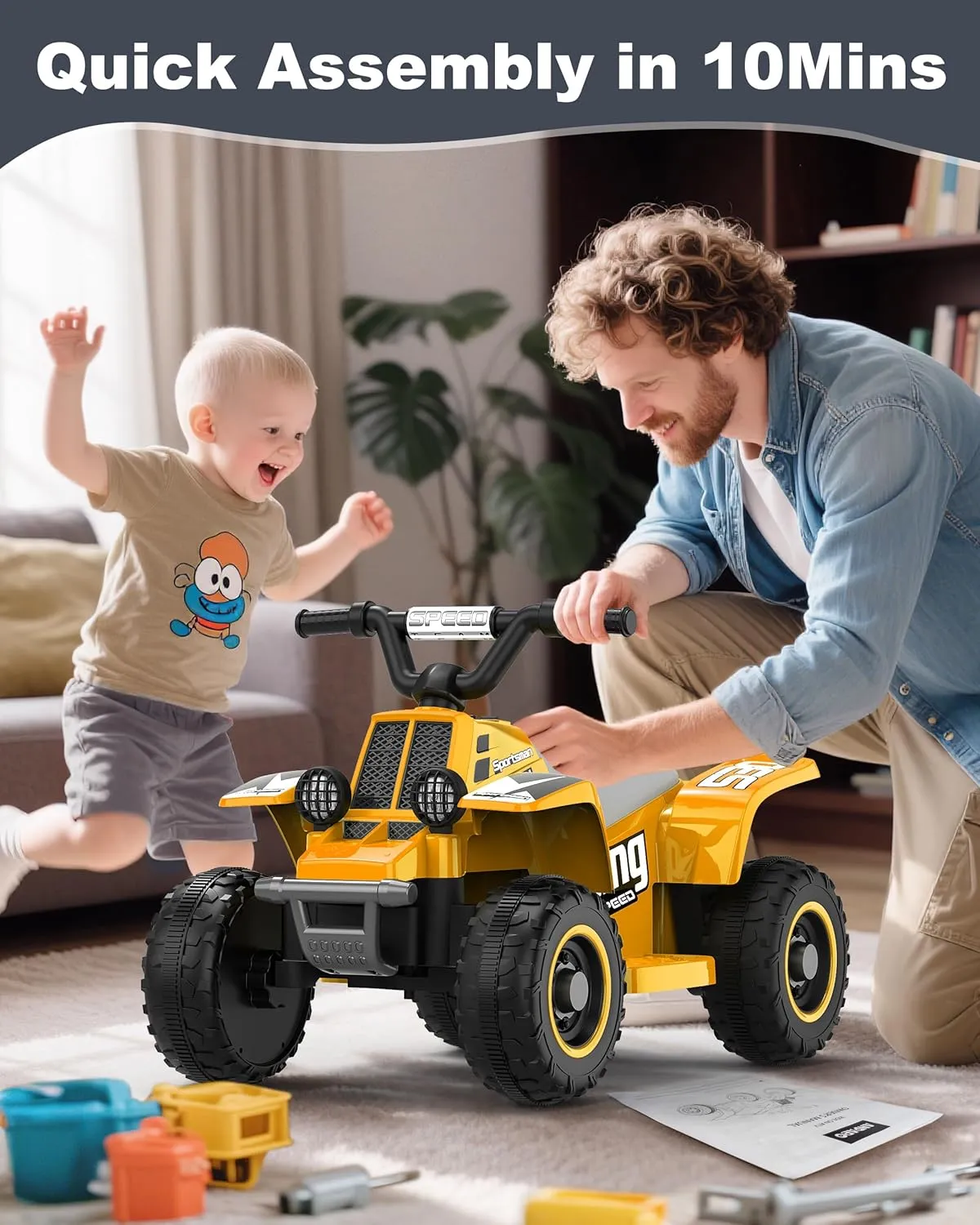 ANPABO 6V 7AH Kids ATV Ride On Toy, 4 Wheeler for Toddler w/Headlight, Forward & Reverse, Horn, Music Player, USB, MP3, Treaded Tires, Ideal Gift for Toddlers(Yellow)