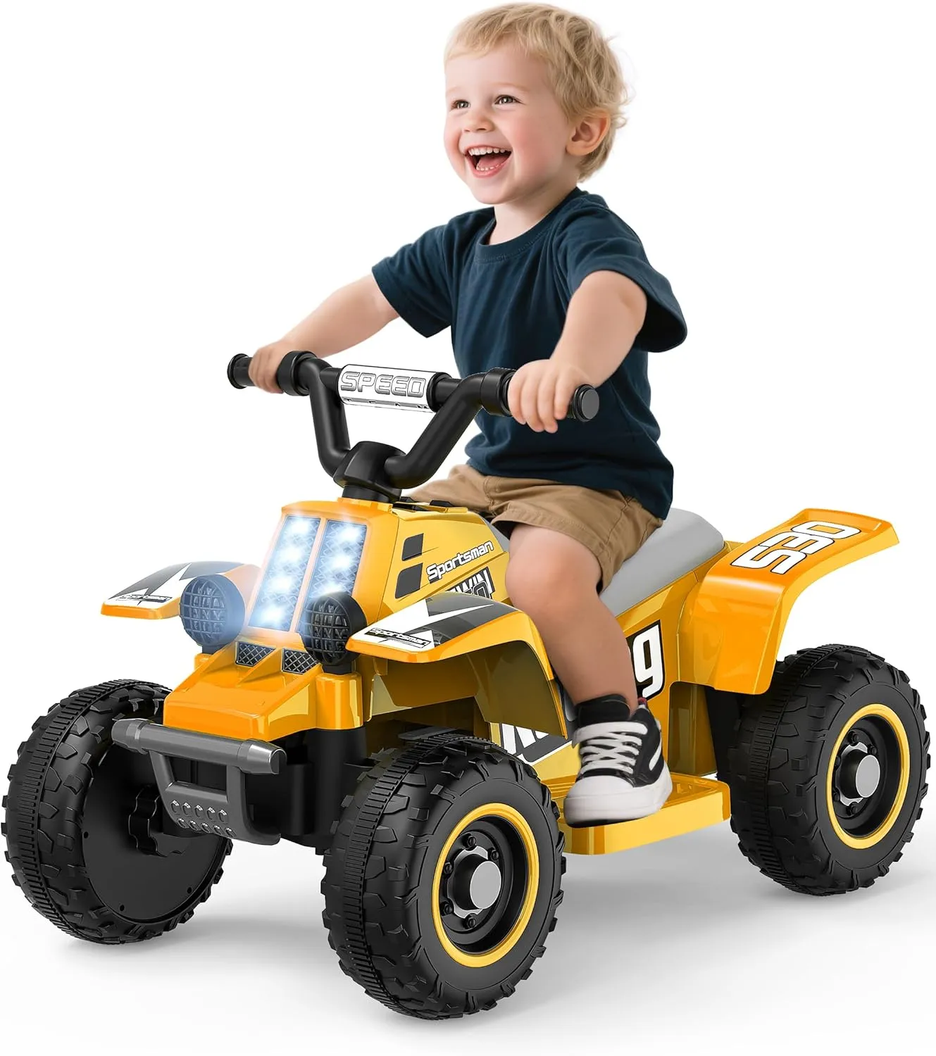 ANPABO 6V 7AH Kids ATV Ride On Toy, 4 Wheeler for Toddler w/Headlight, Forward & Reverse, Horn, Music Player, USB, MP3, Treaded Tires, Ideal Gift for Toddlers(Yellow)