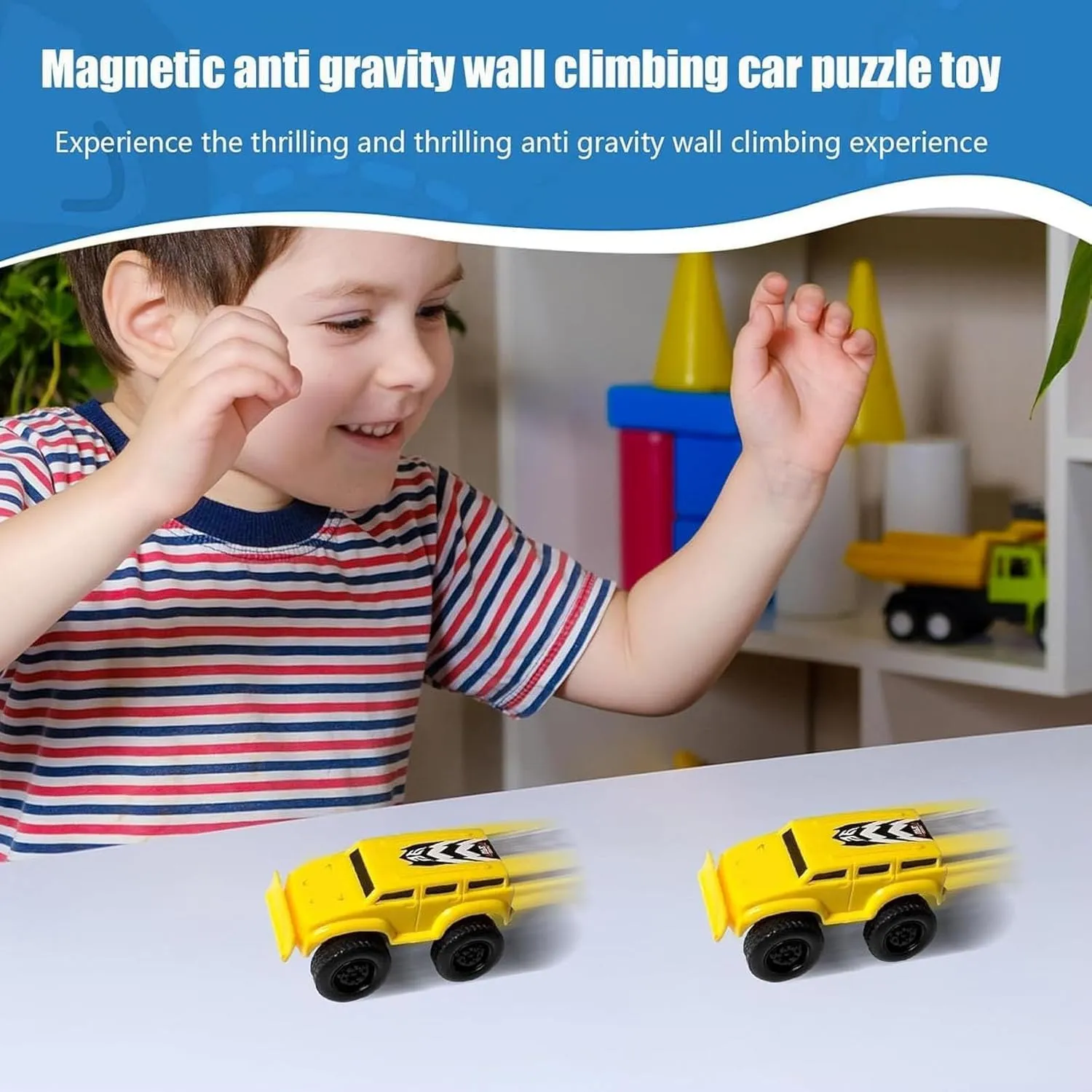 Anti-Gravity Pull-Back Car Climbing Wall Magnetic Car Toys, Decompression Toys, Inertial Magnetic Levitation, Children's Racing Car Toys, Can Drive On The Wall(Color:Red Blue)