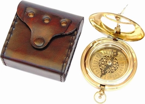 Antique Brass Sundial Compass Marine Nautical Push Button Compass W/Leather case | Brass West London Compass | Ideal for Gift, Camping, Hiking Sundial by DOLLOND London