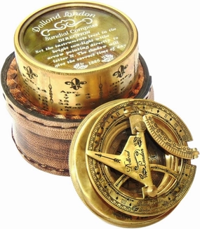 Antique Marine Brass Sundial Compass with Round Leather Case Handmade Pocket Sundial Compass Vintage Steampunk Style Nautical Compass for Gift by DOLLOND London
